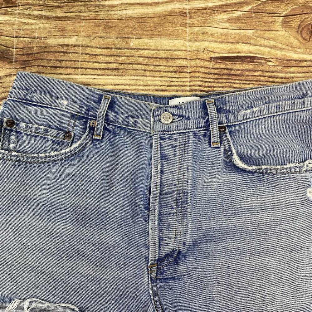 AGOLDE Cut Off Jean Shorts Button Fly Distressed Denim Size 29 Denim 2” Inseam - Picture 2 of 10